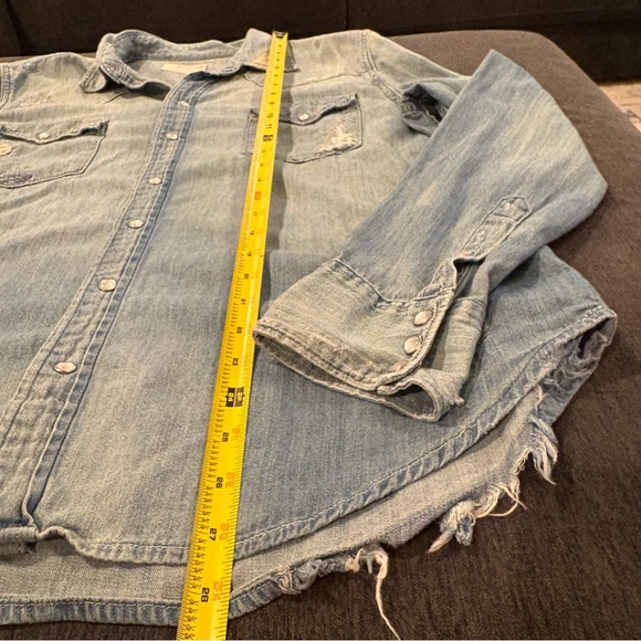 Ralph Lauren Dungarees Distressed Denim Button Up Shirt Pearl Snap Western Women - Picture 9 of 10